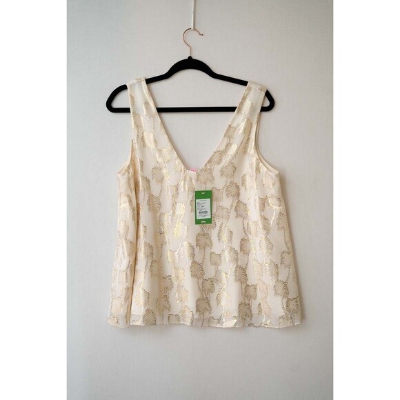 Lilly Pulitzer Owen Silk clip Top Metallic Palm Tree M NEW - Picture 1 of 5